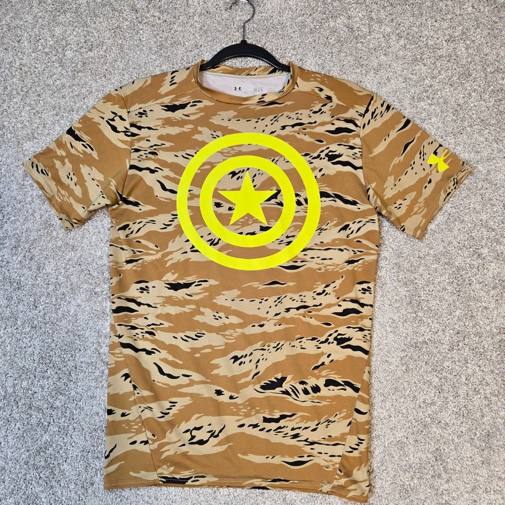 Under Armour Captain America compression Shirt Mens Large Tiger Stripe Camo FLAW